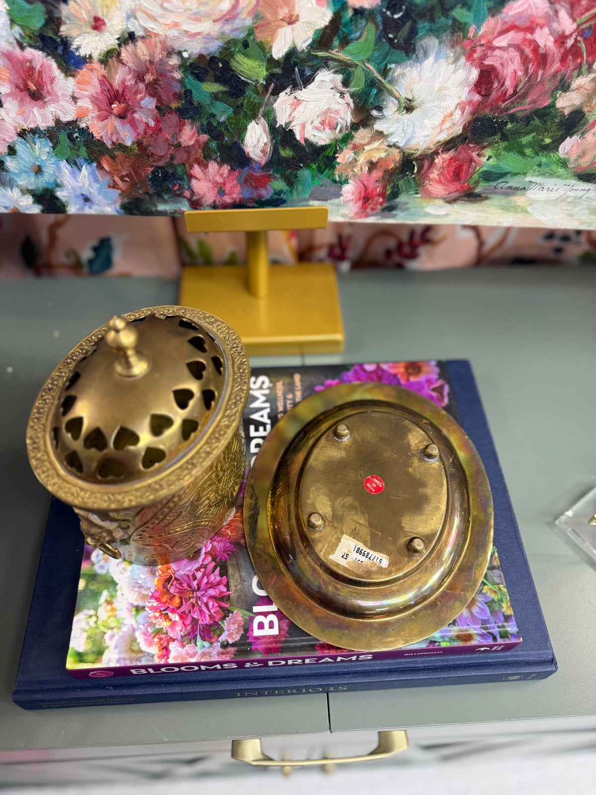 Brass Heart Reticulated Basket with Base