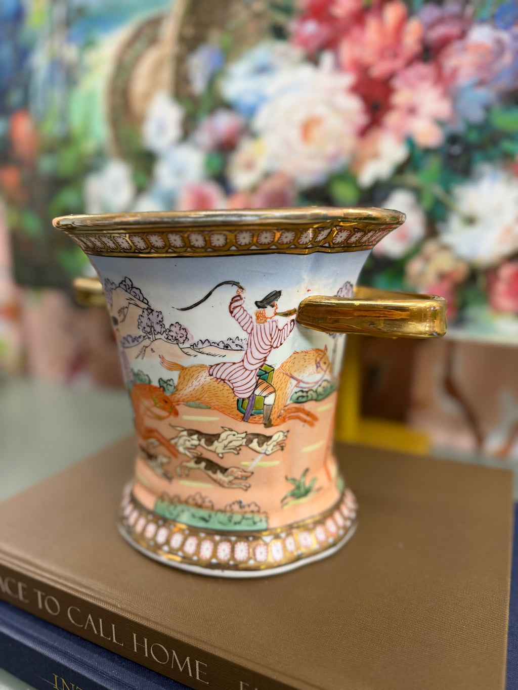 Pink Hunt Scene Cache Pot