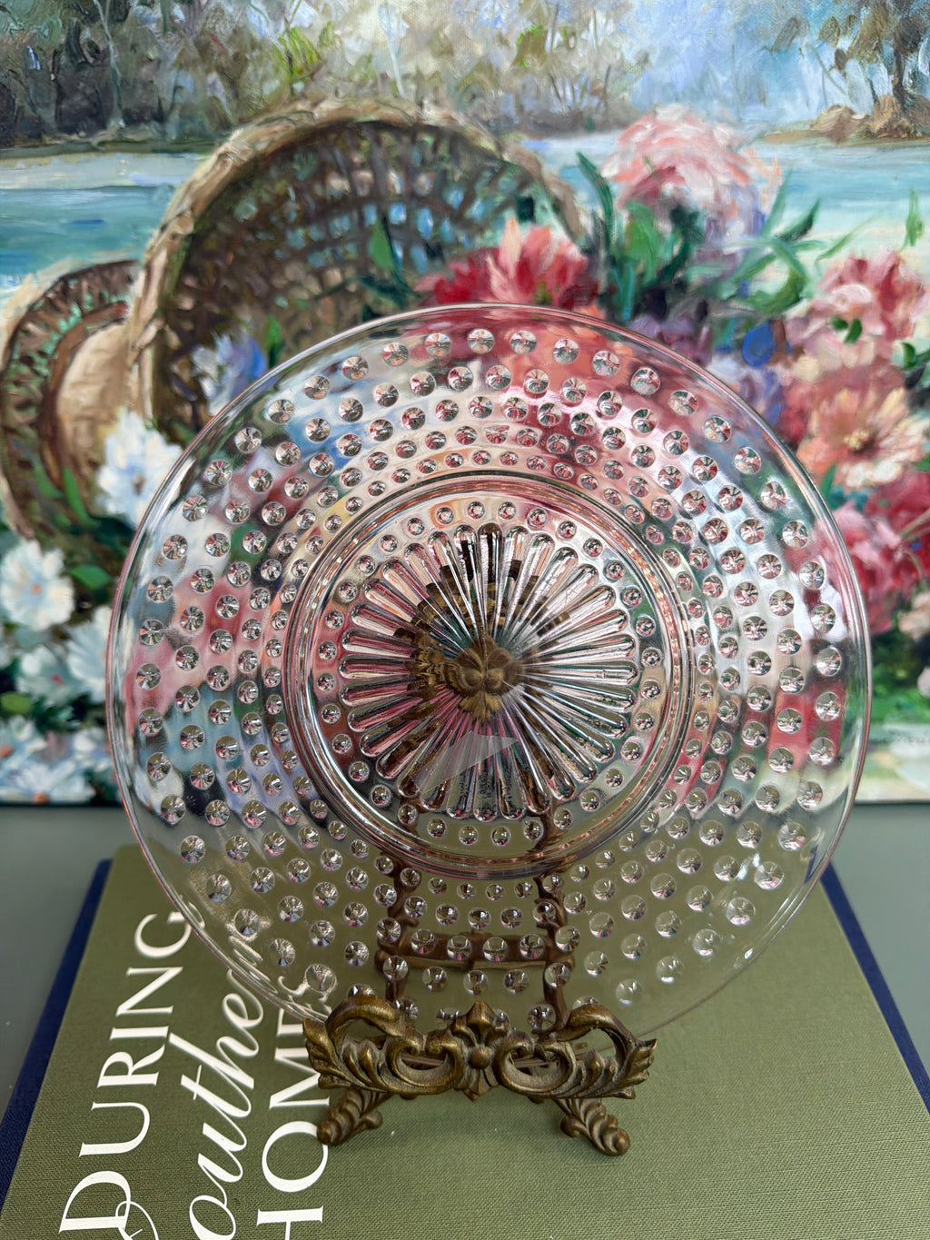 Large Light Pink Hobnail Saucer Glass Plate