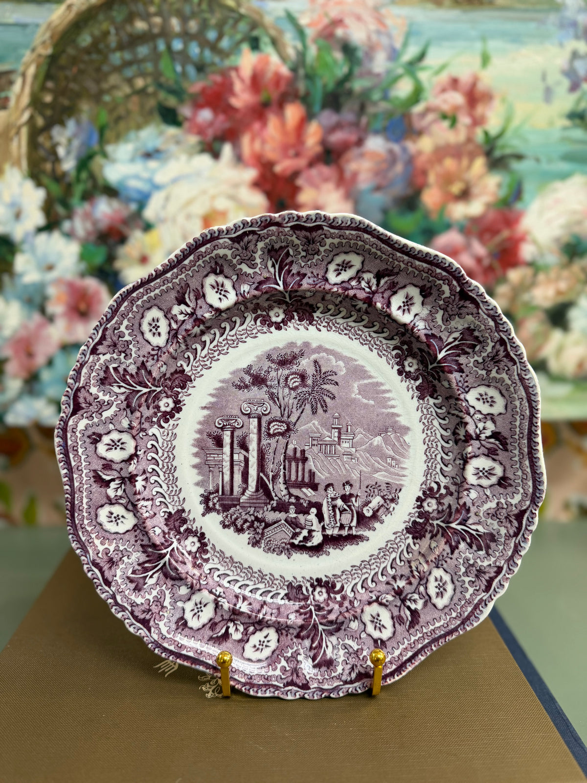 Purple Scalloped Transferware Plate