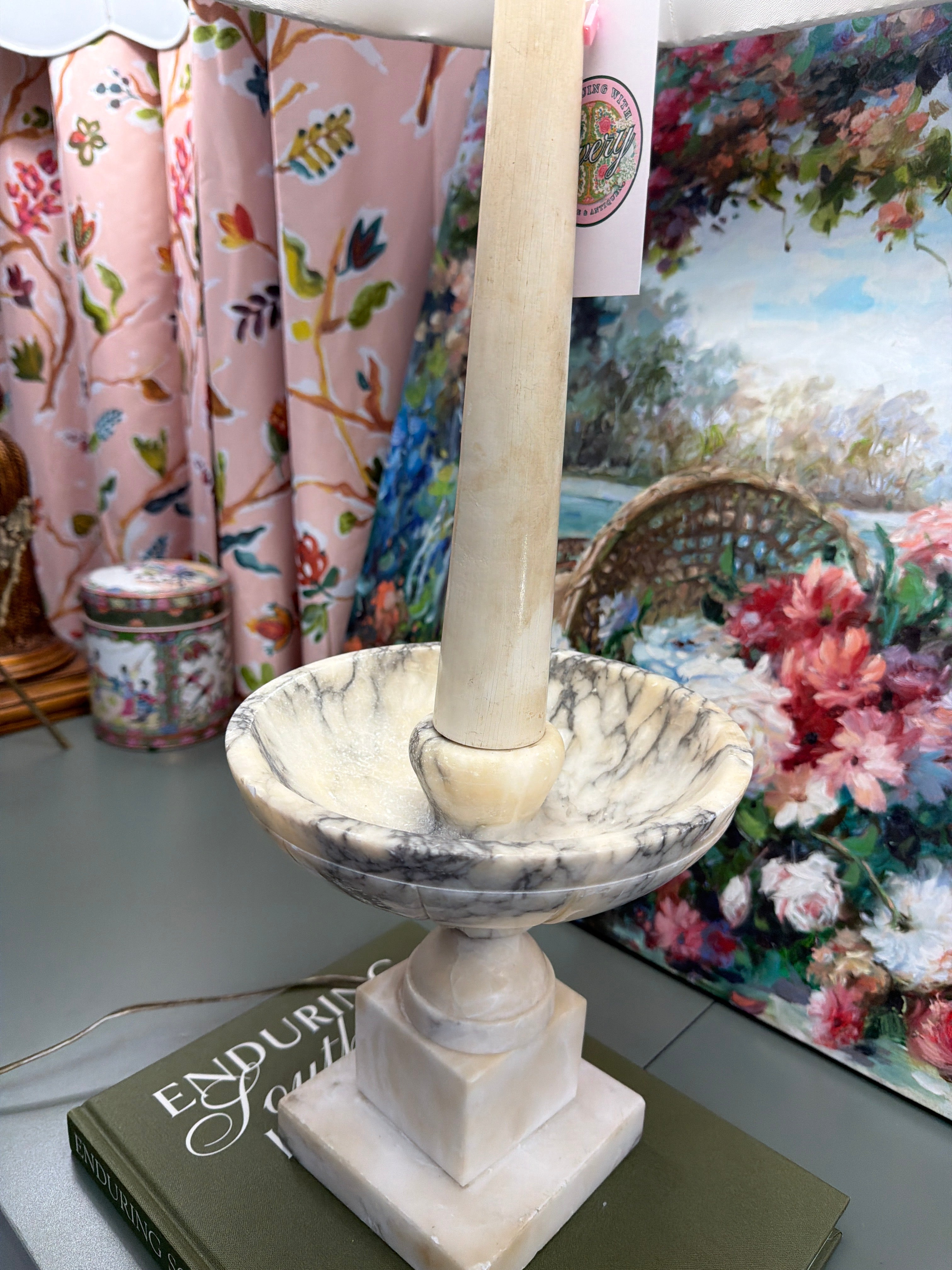 Large Alabaster Bird Bath Lamp