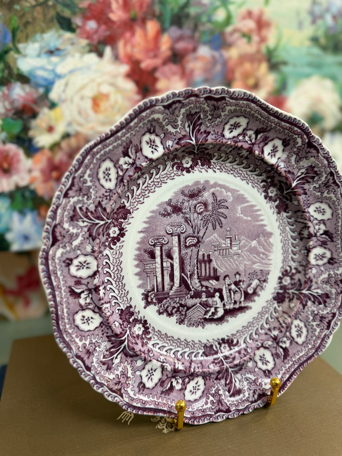Purple Scalloped Transferware Plate