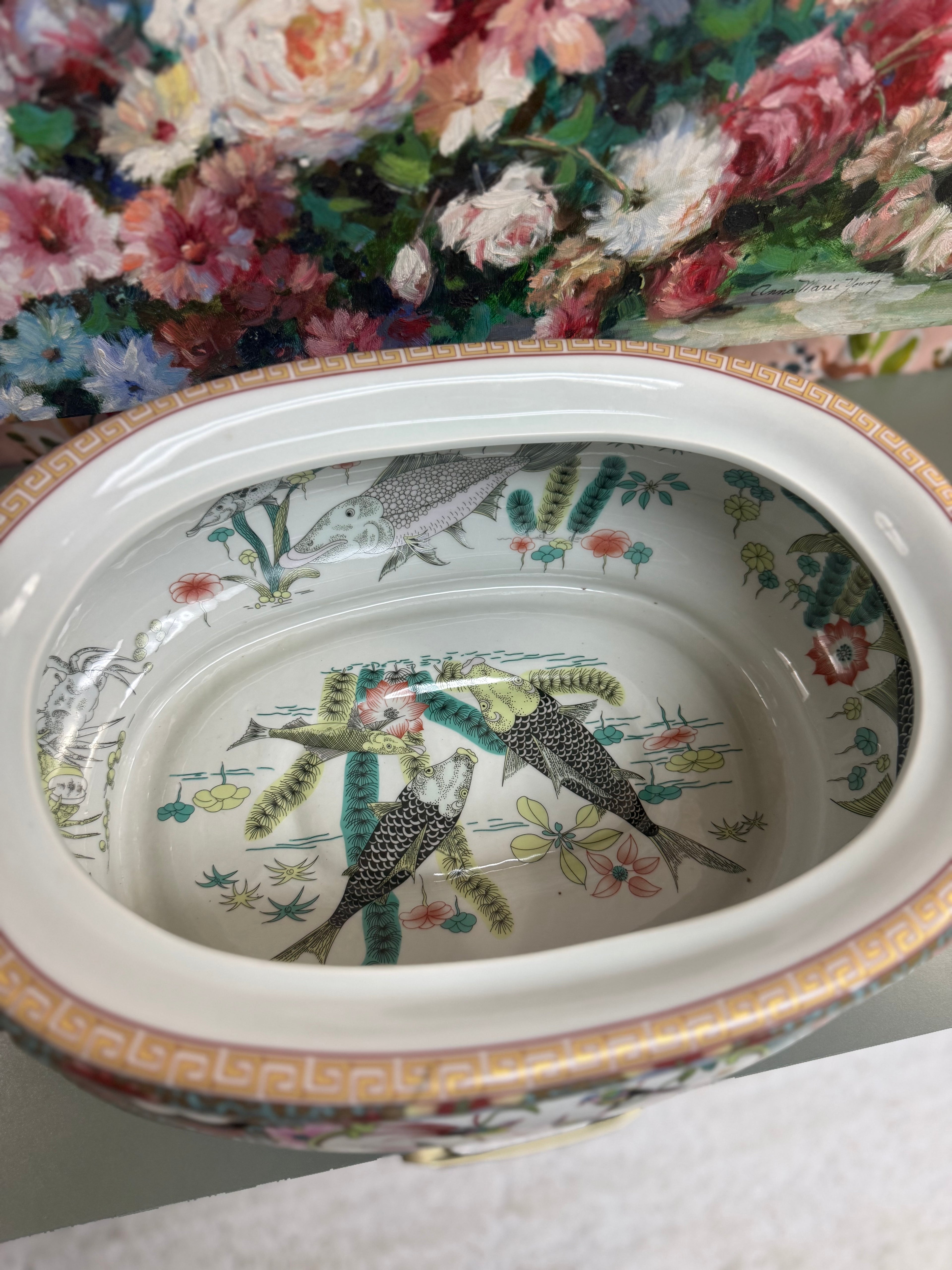 New Rose Medallion Footbath with Base