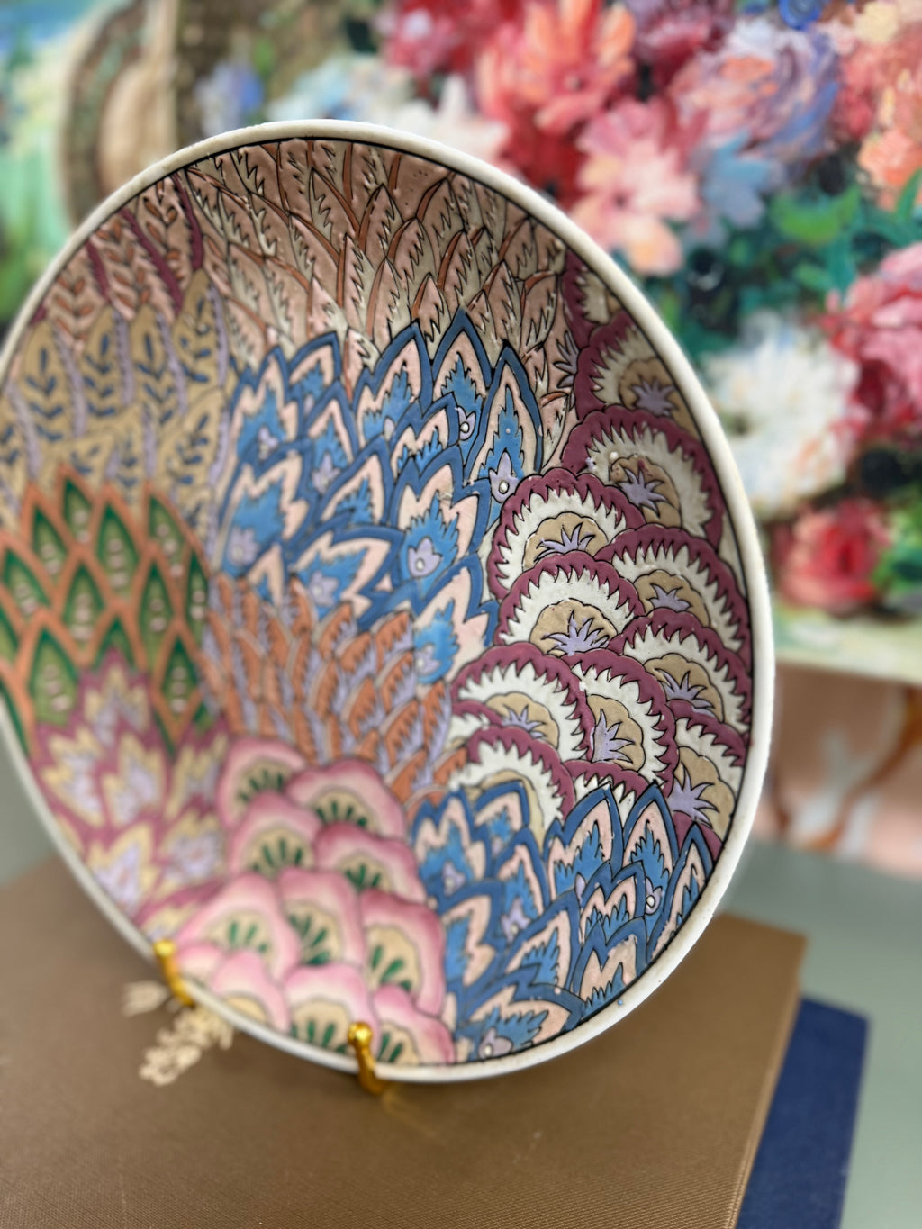 Multicolored Peacock Feathered Plate