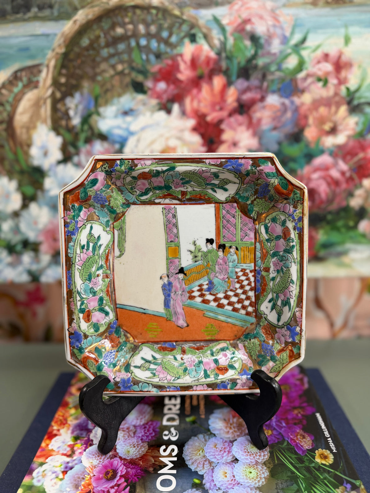 Vintage Squared Off Rose Medallion Trinket Dish