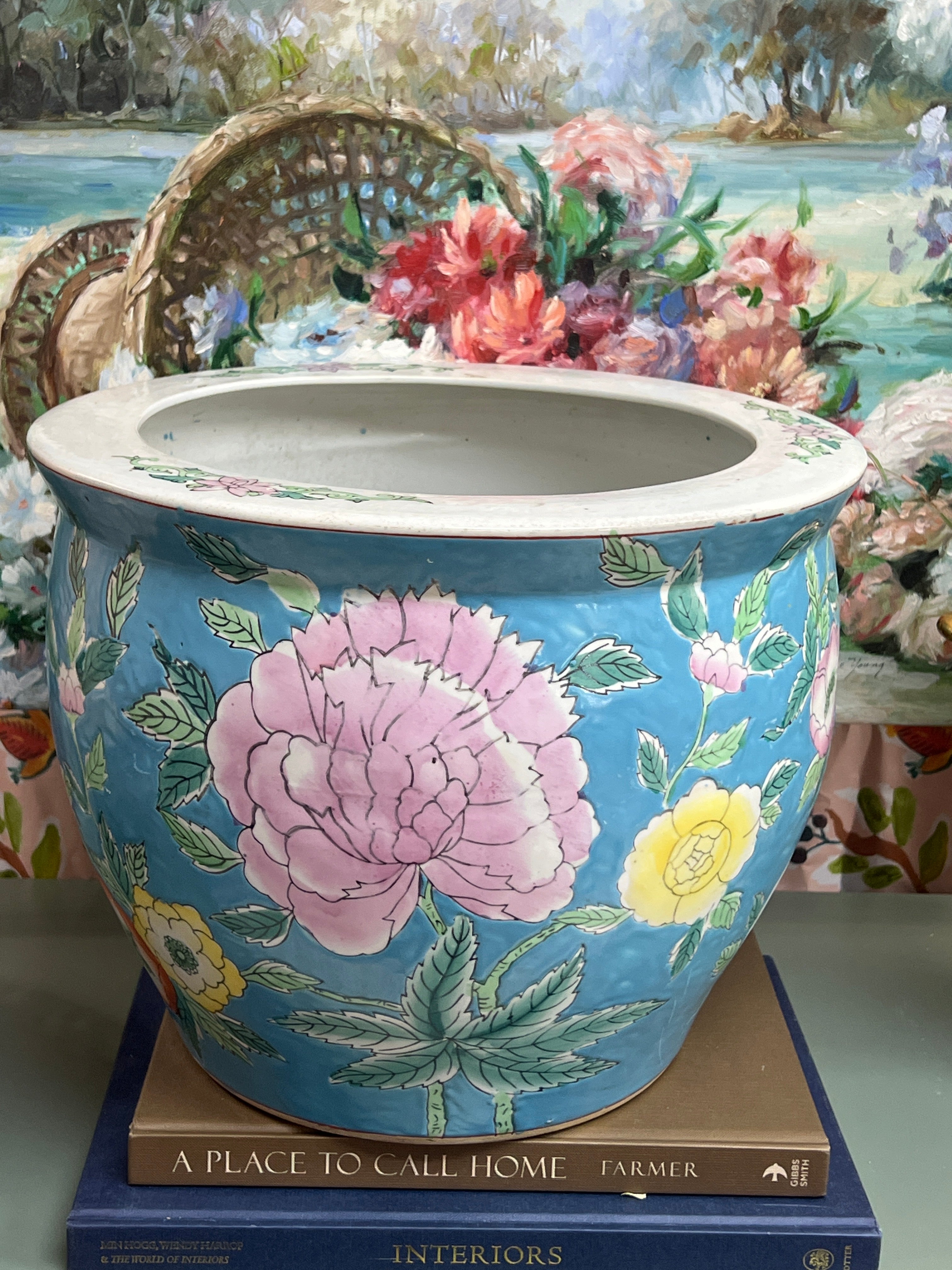 Medium Blue Floral Planter