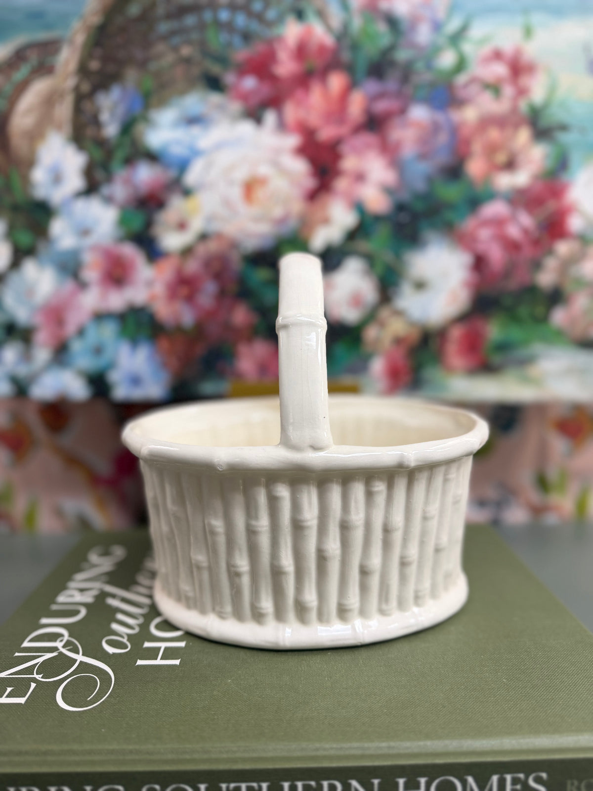 Bamboo Porcelain White Basket