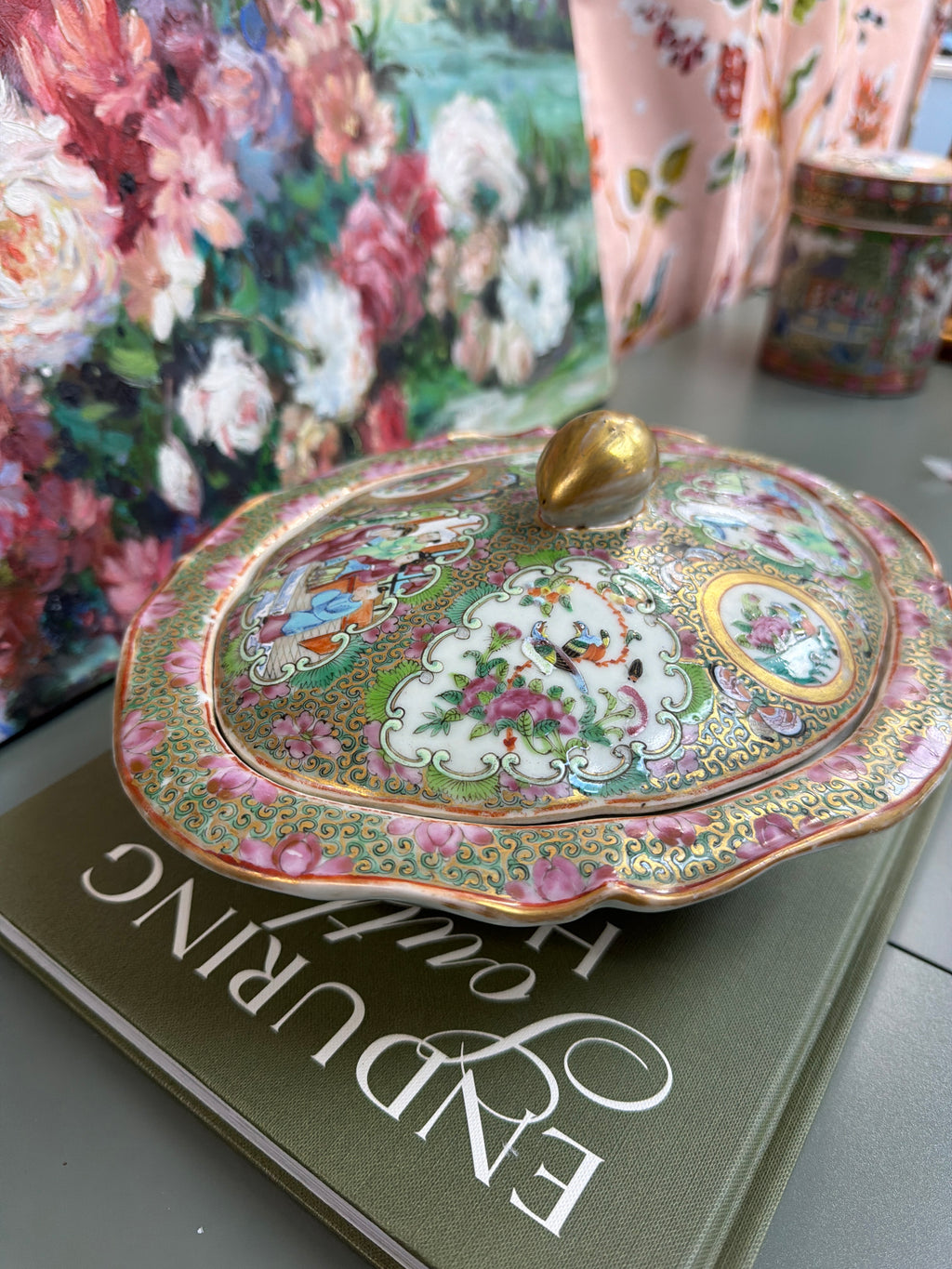 Large Antique Rose Medallion Tureen