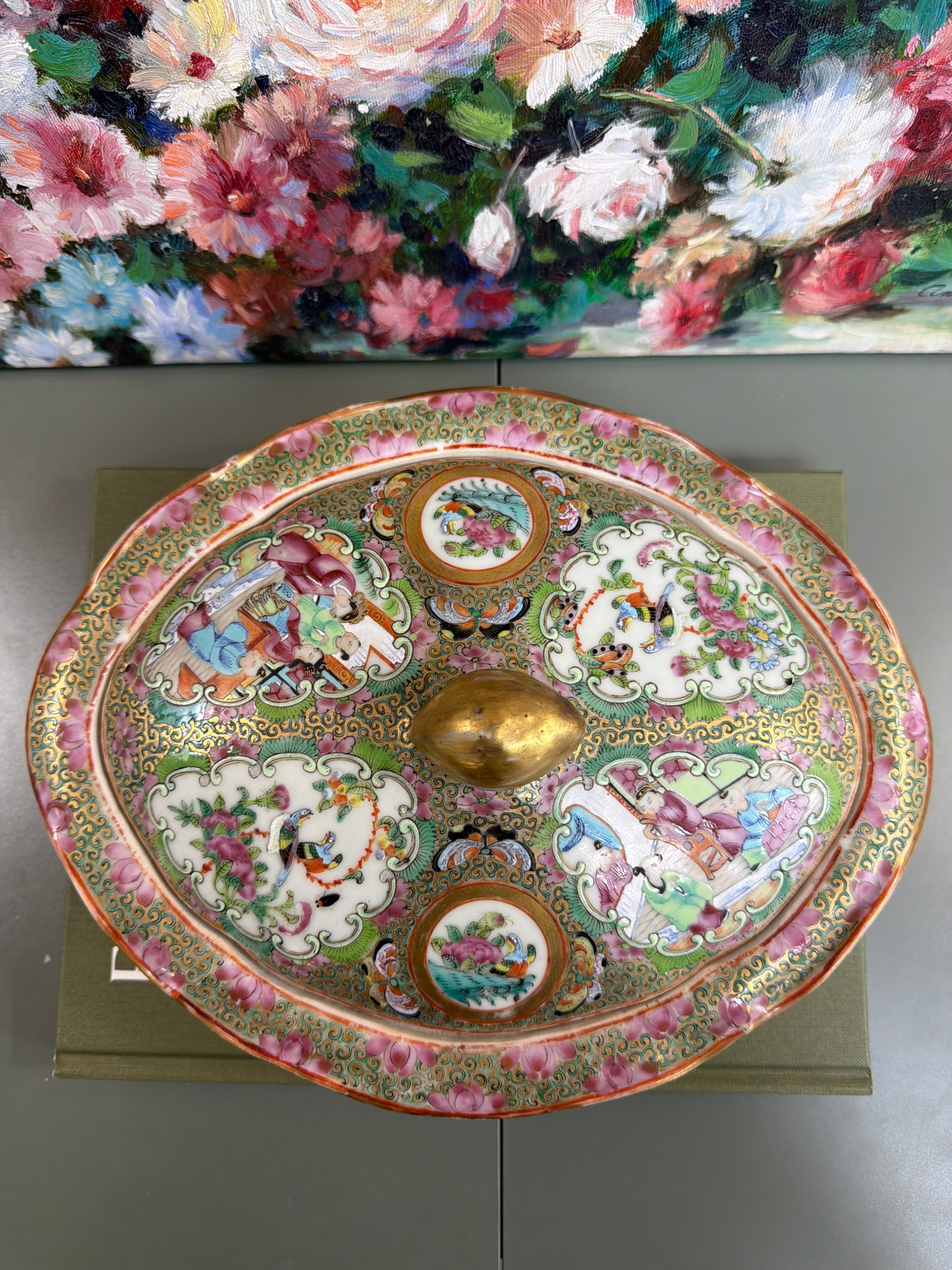 Large Antique Rose Medallion Tureen