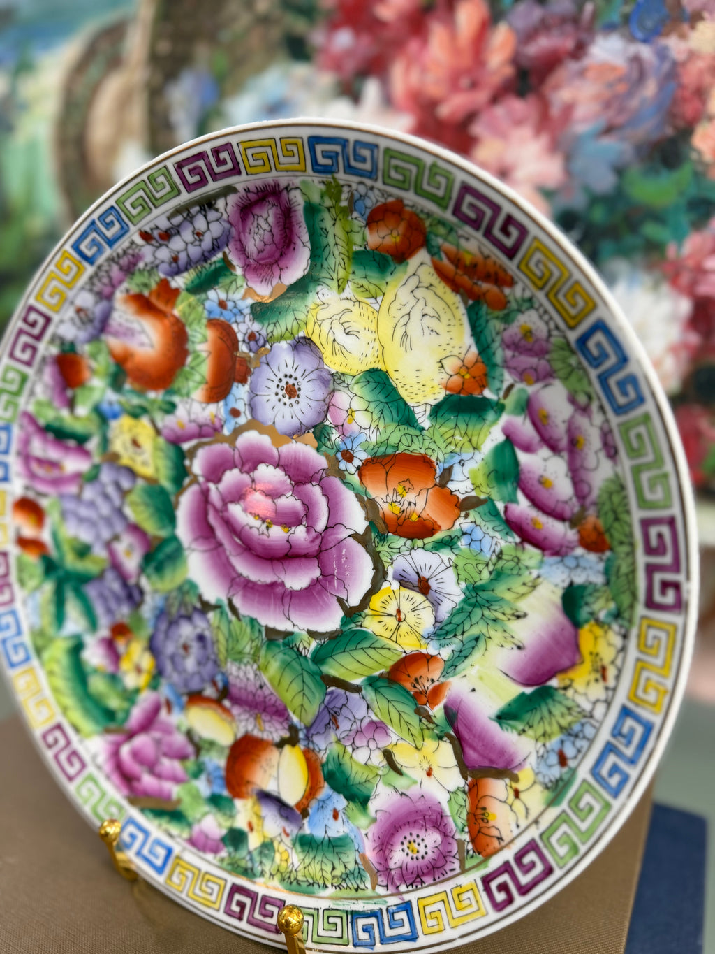 Thousand Flowers Greek Key Edged Plate