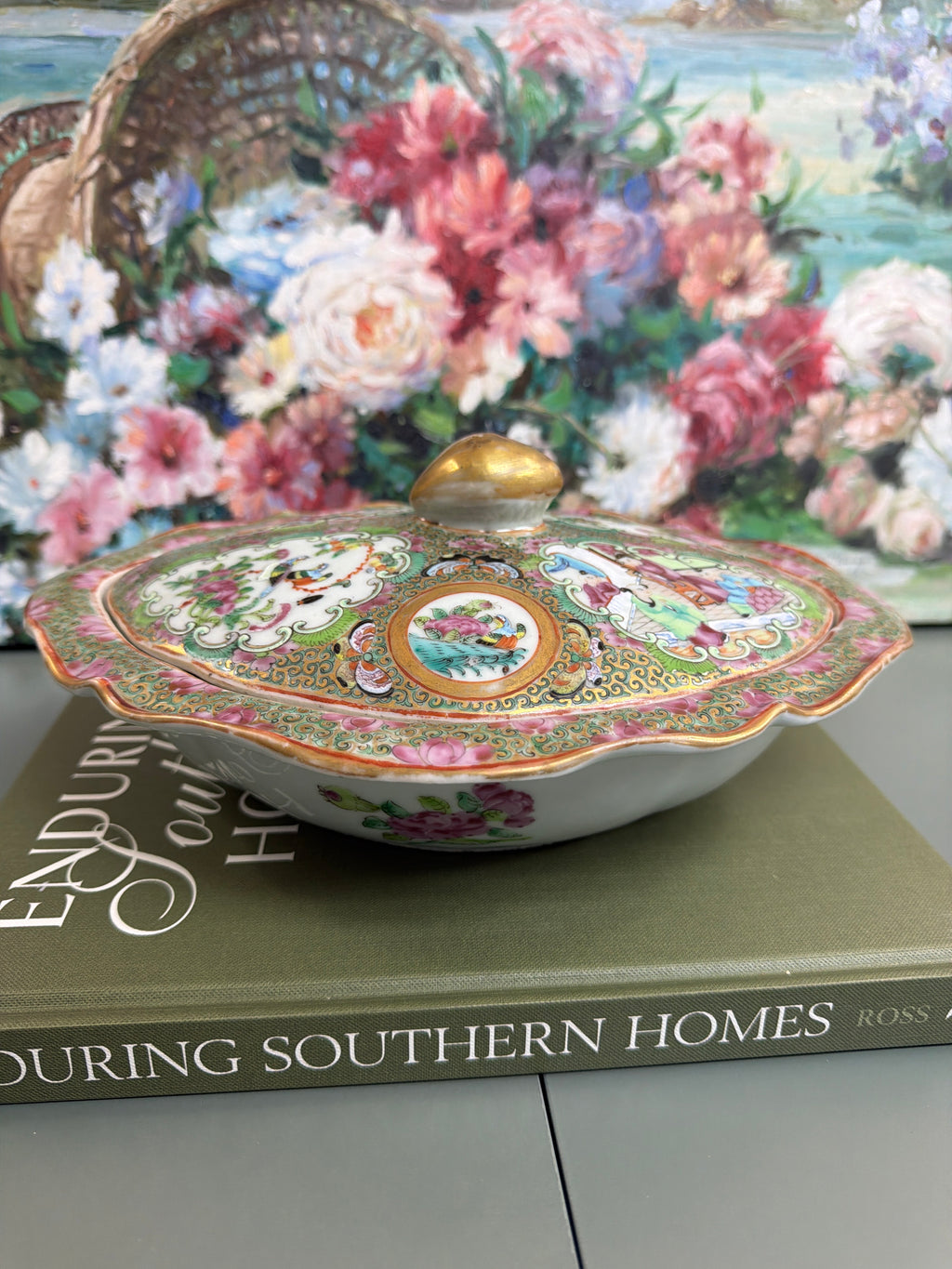 Large Antique Rose Medallion Tureen