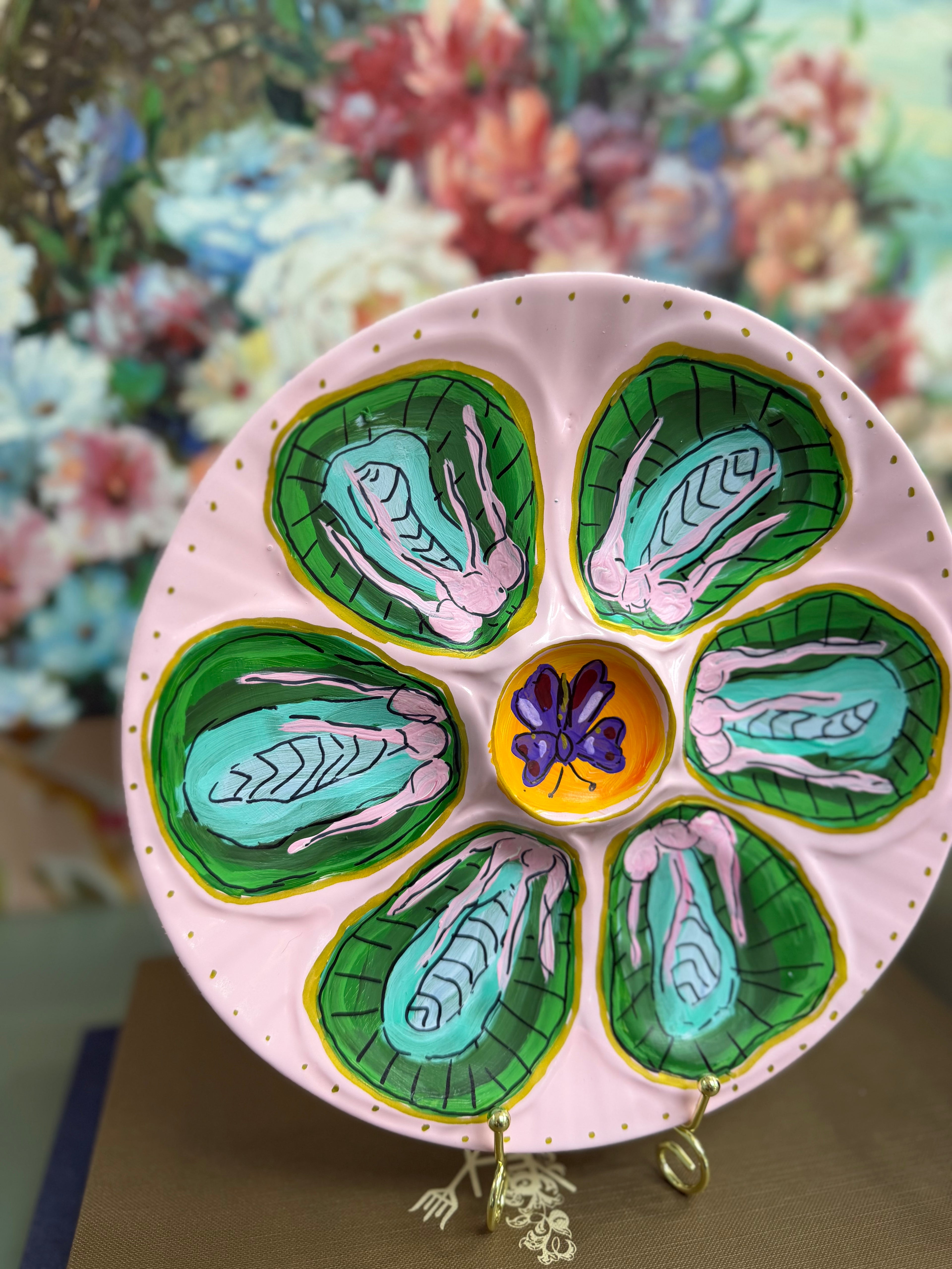 Hand Painted Bok Choy Oyster Plate