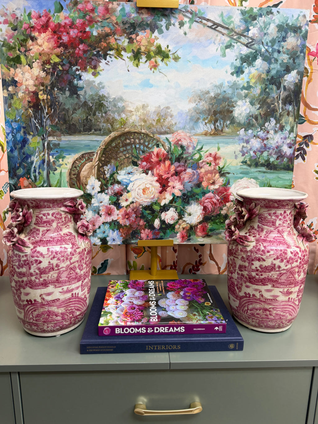 Pair of Pink and White Vases