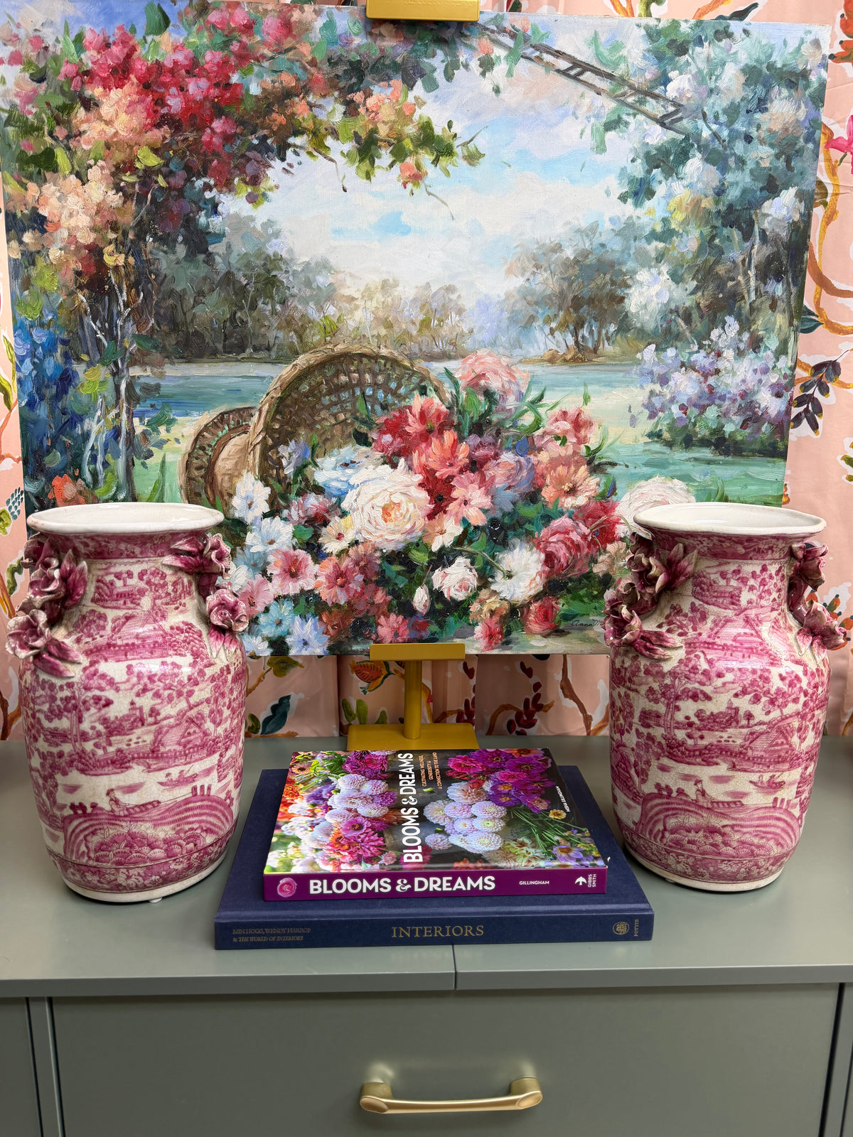 Pair of Pink and White Vases