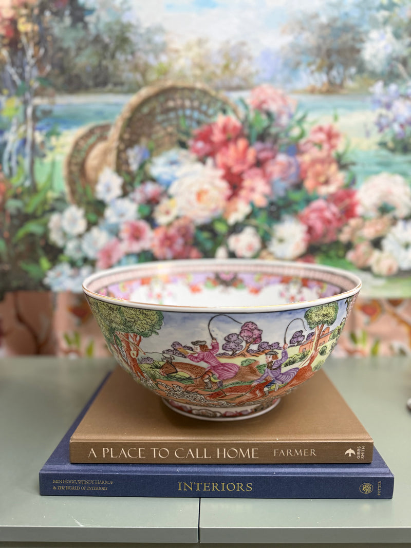 Pink Hunt Scene Bowl