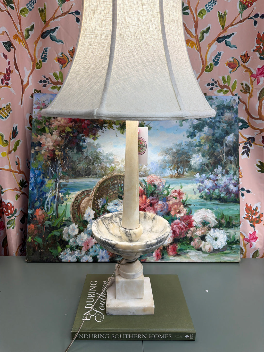 Large Alabaster Bird Bath Lamp