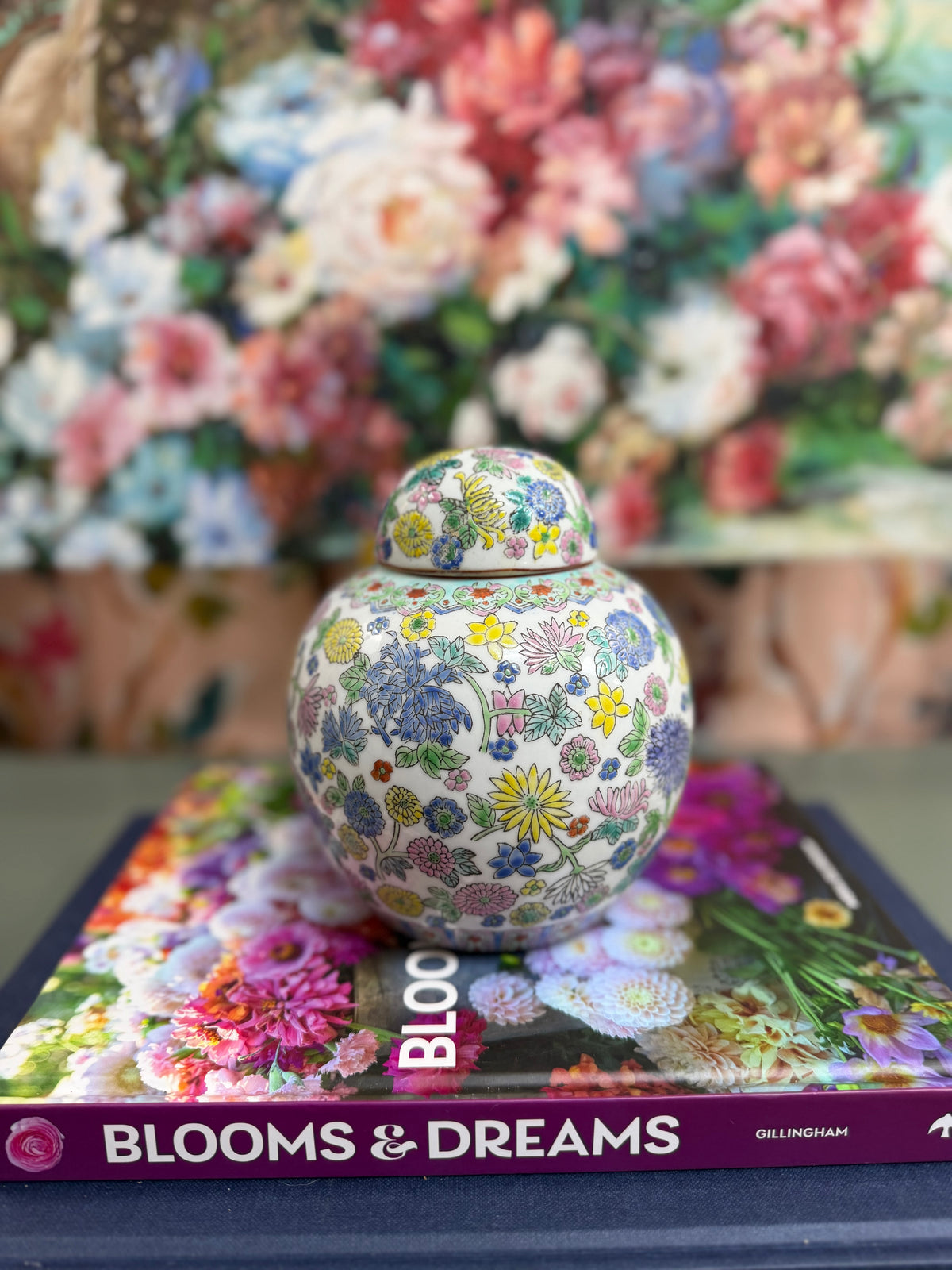 Vintage White Floral Medium Ginger Jar