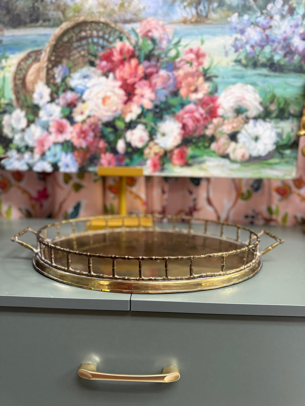 17 Inch Brass Bamboo Tray