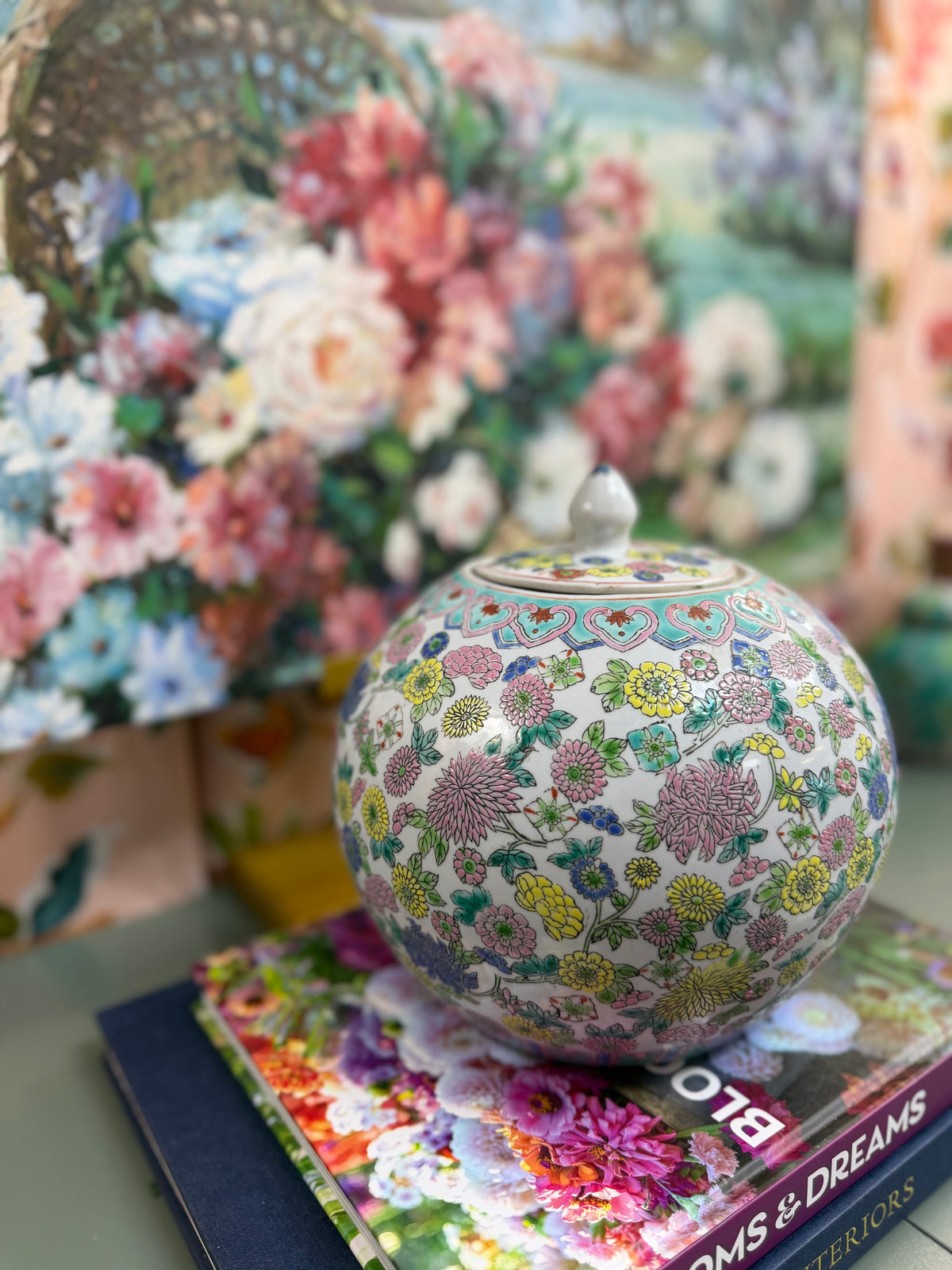 Vintage White Floral Temple Jar