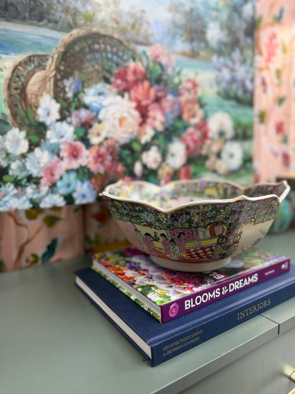 Vintage 12” Rose Medallion Lotus Bowl