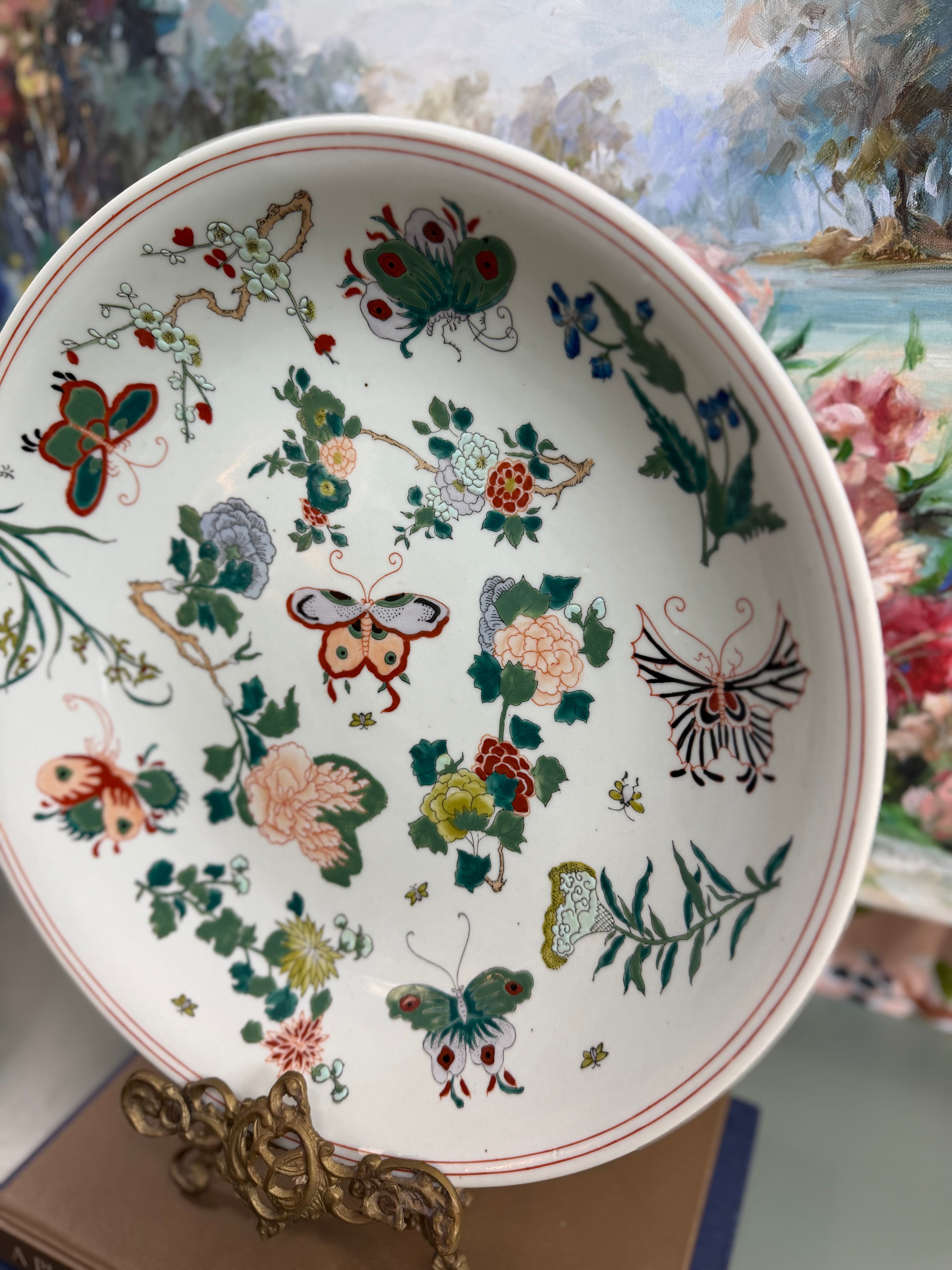 Large Celadon Es Que Butterfly Plate