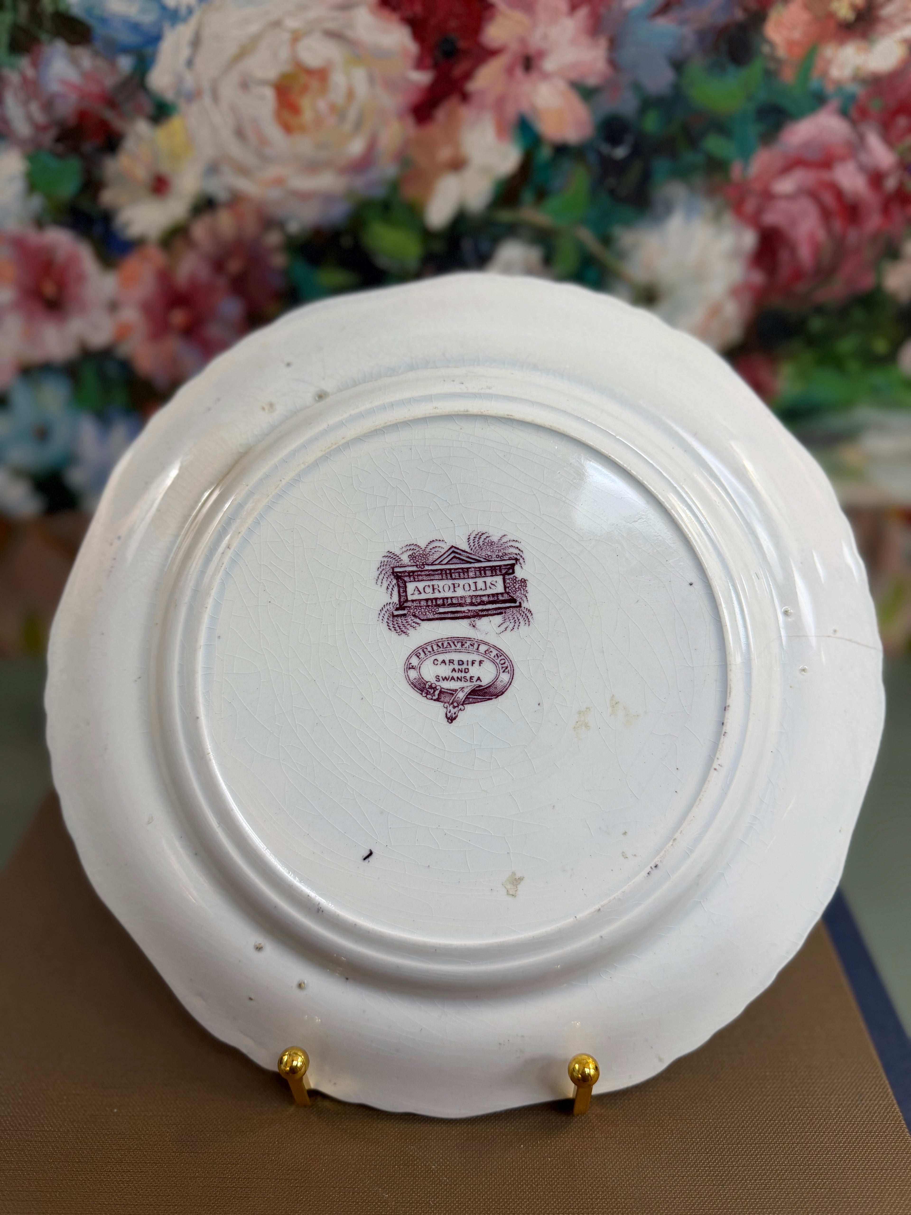 Purple Scalloped Transferware Plate