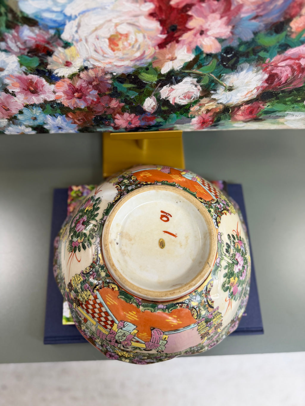 Vintage 12” Rose Medallion Lotus Bowl