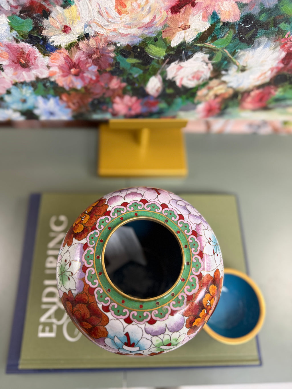Colorful Floral Cloissone Ginger Jar ￼ ￼