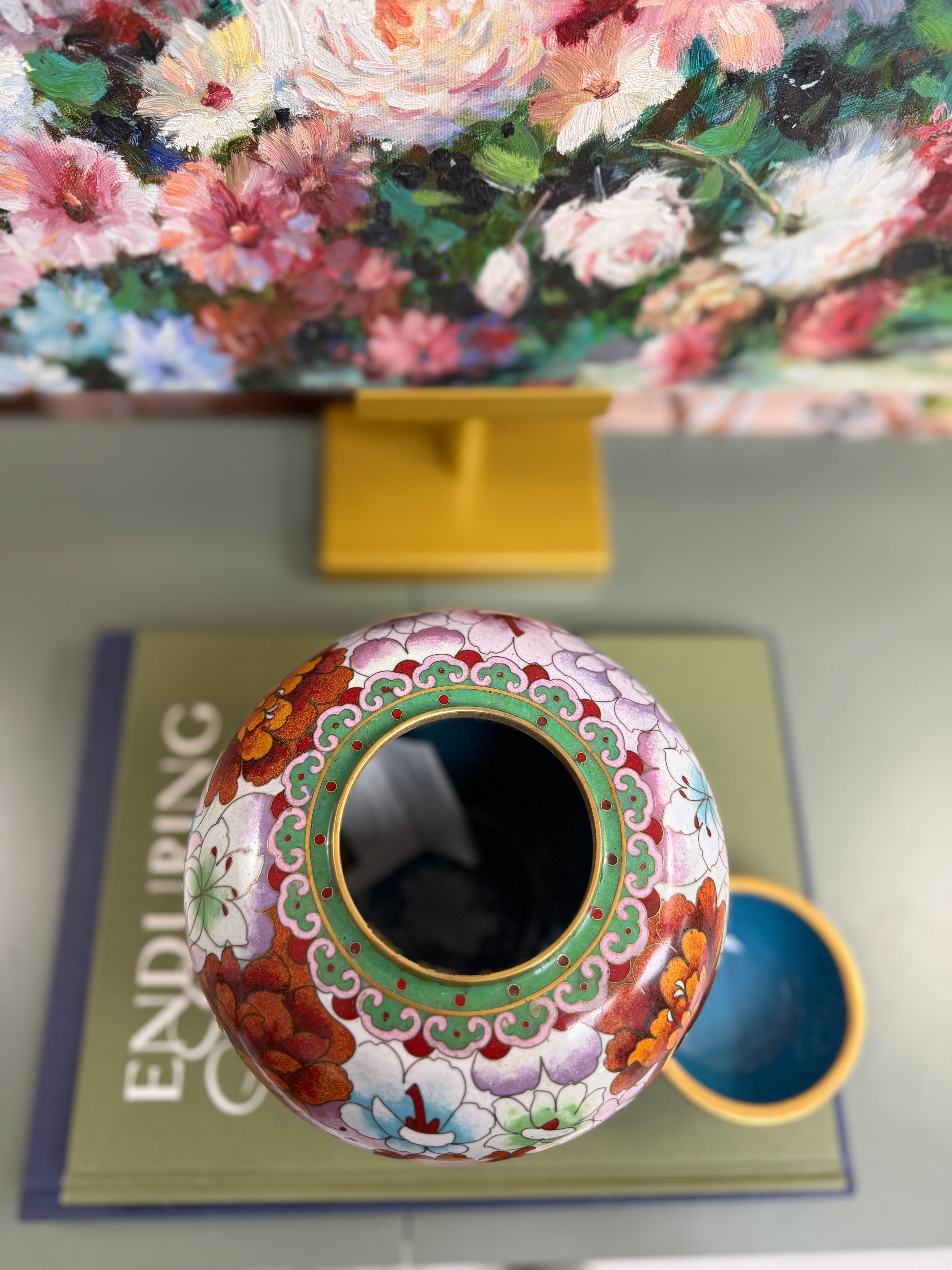 Colorful Floral Cloissone Ginger Jar ￼ ￼
