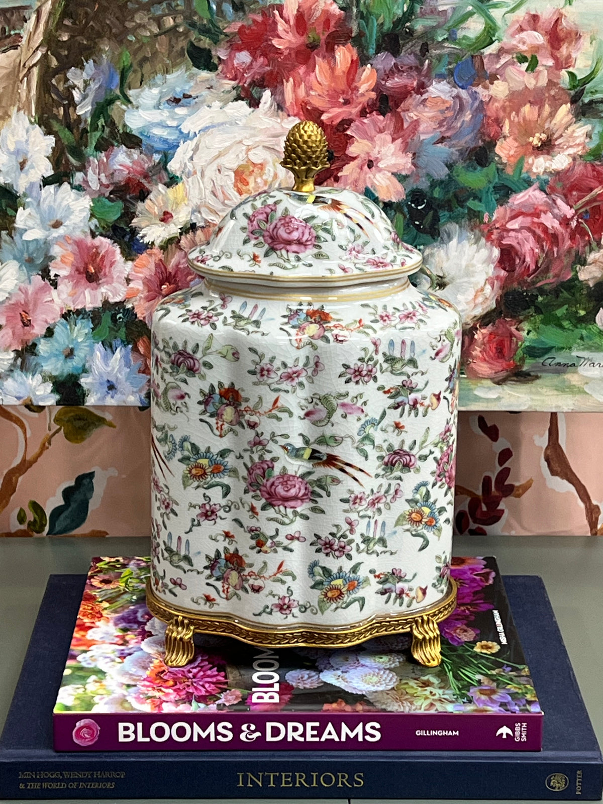 New Rose Canton Gold Rim Lidded Canister