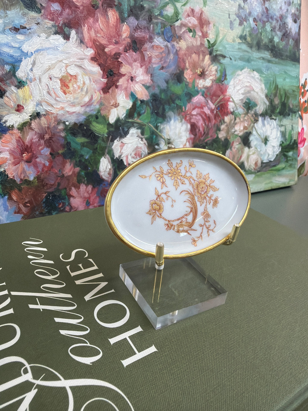 Brown Limoges Floral Trinket Dish