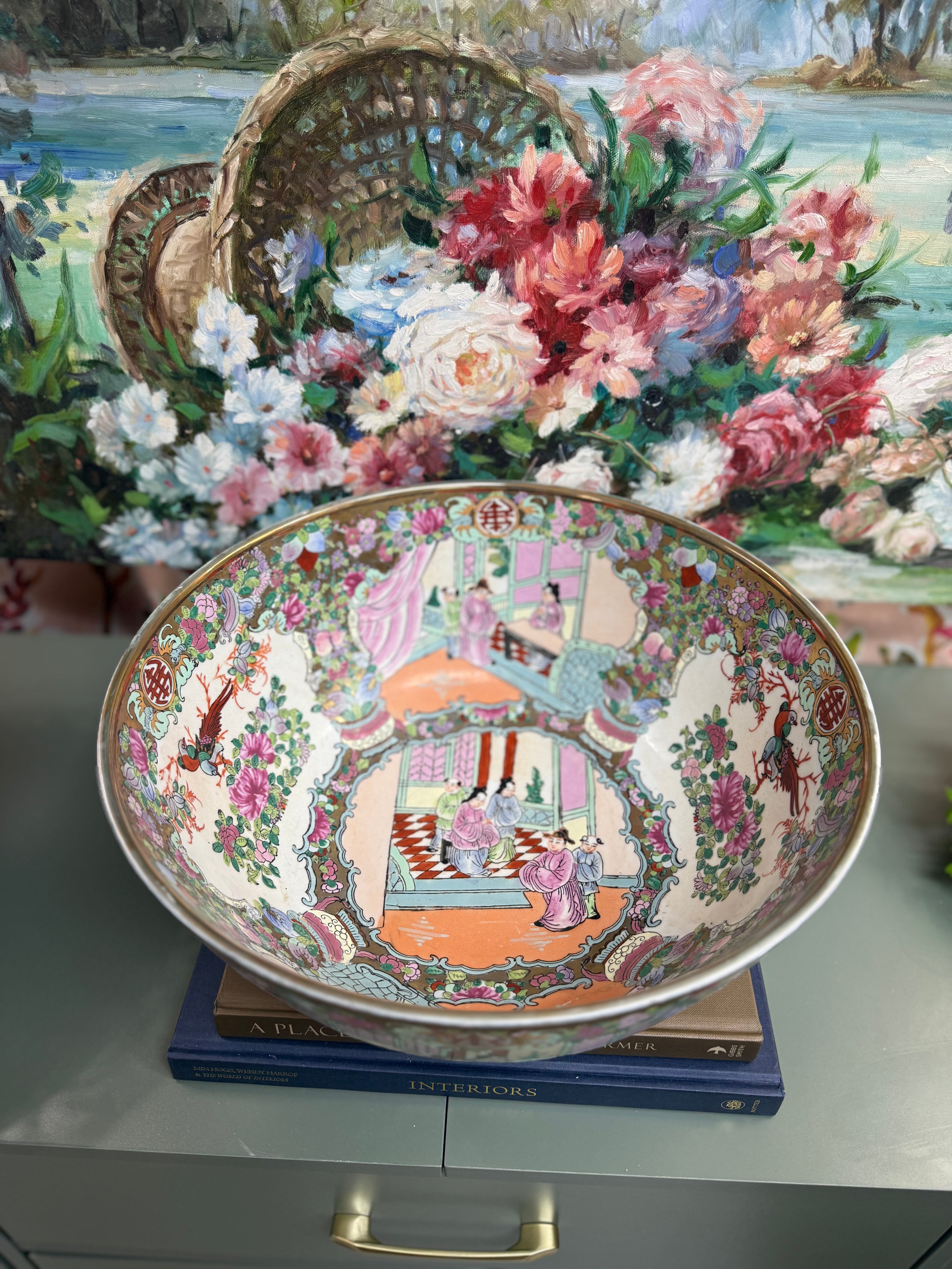 Large Vintage Rose Medallion Bowl