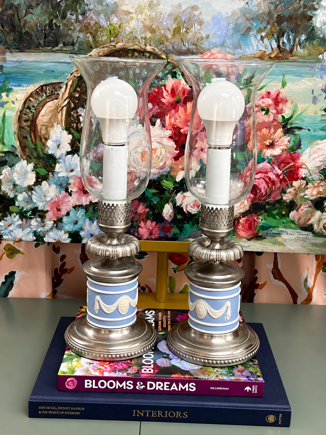 Pair of Blue Wedgwood Lamps