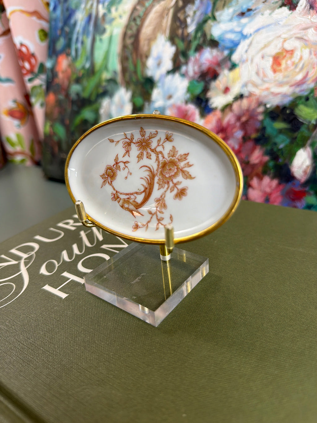 Brown Limoges Floral Trinket Dish