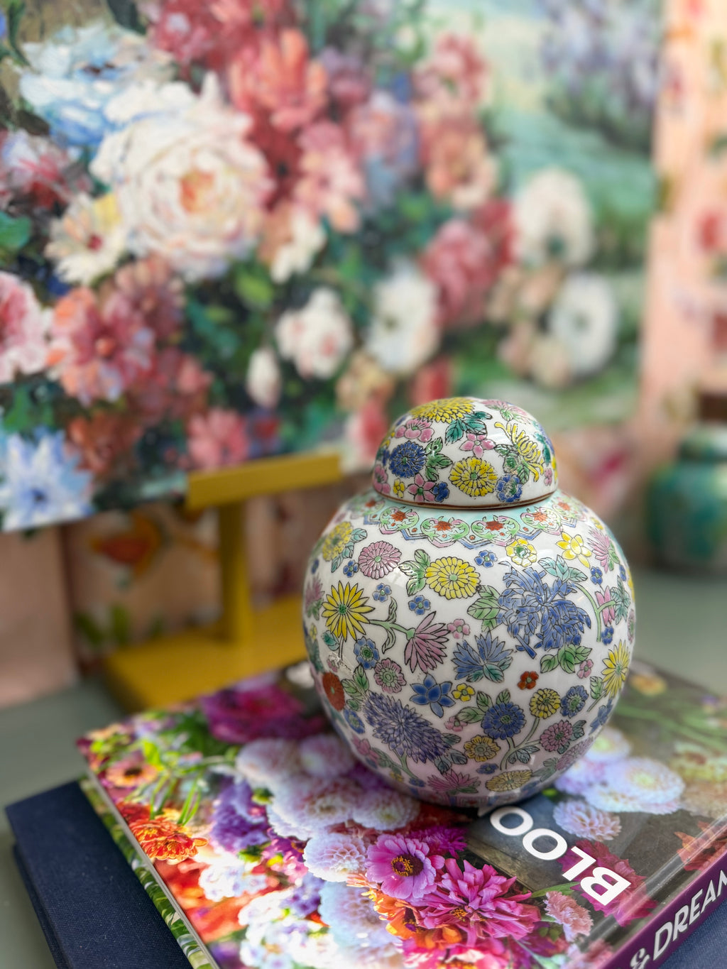 Vintage White Floral Medium Ginger Jar