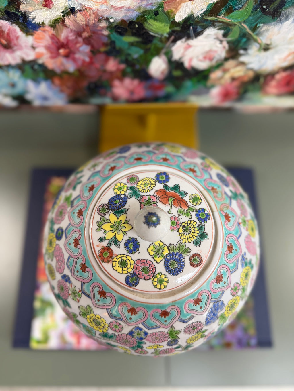 Vintage White Floral Temple Jar
