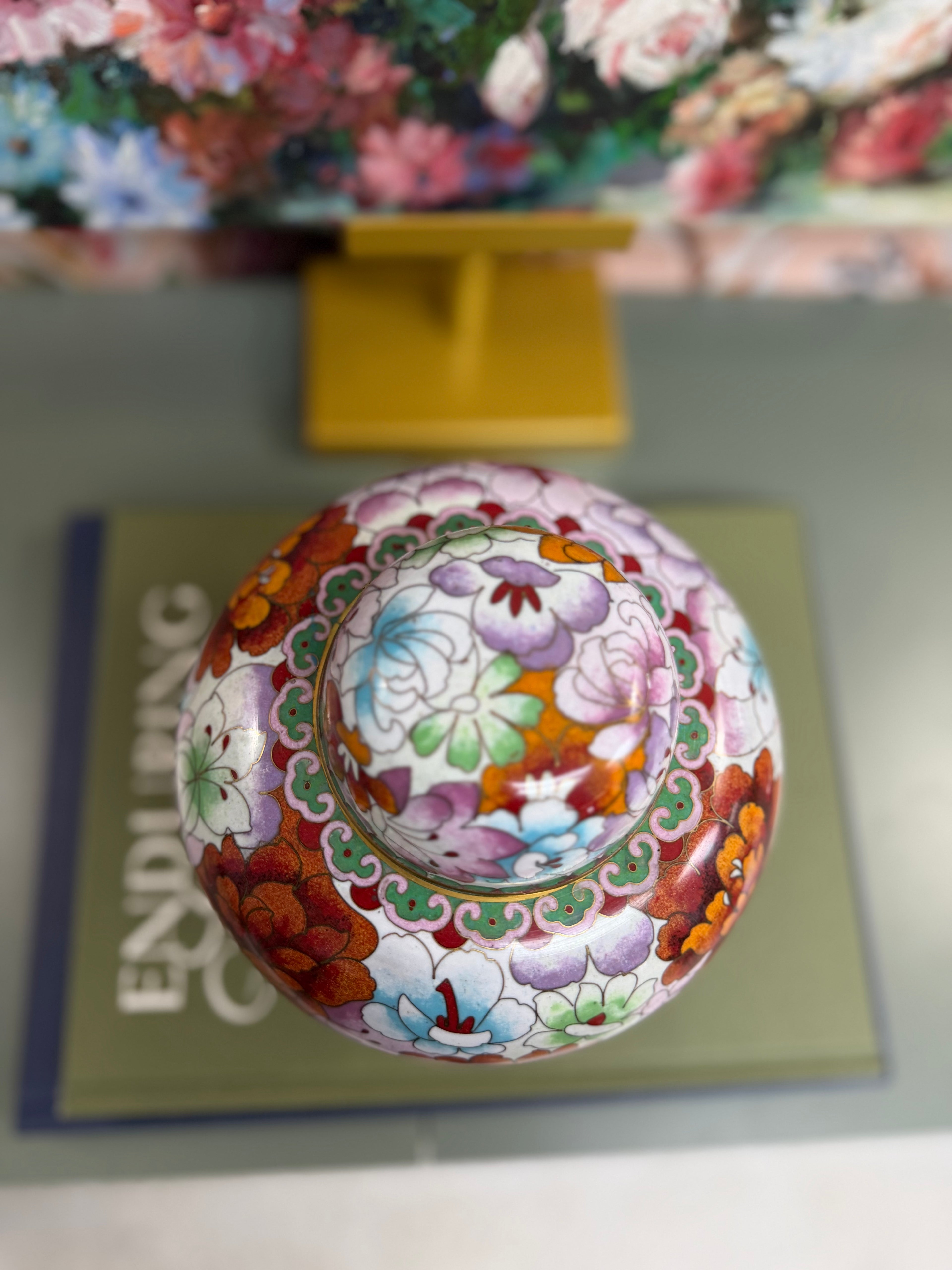 Colorful Floral Cloissone Ginger Jar ￼ ￼