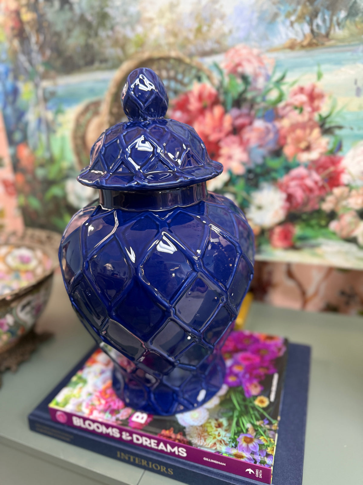 Dark Blue Large Bamboo Style Jar