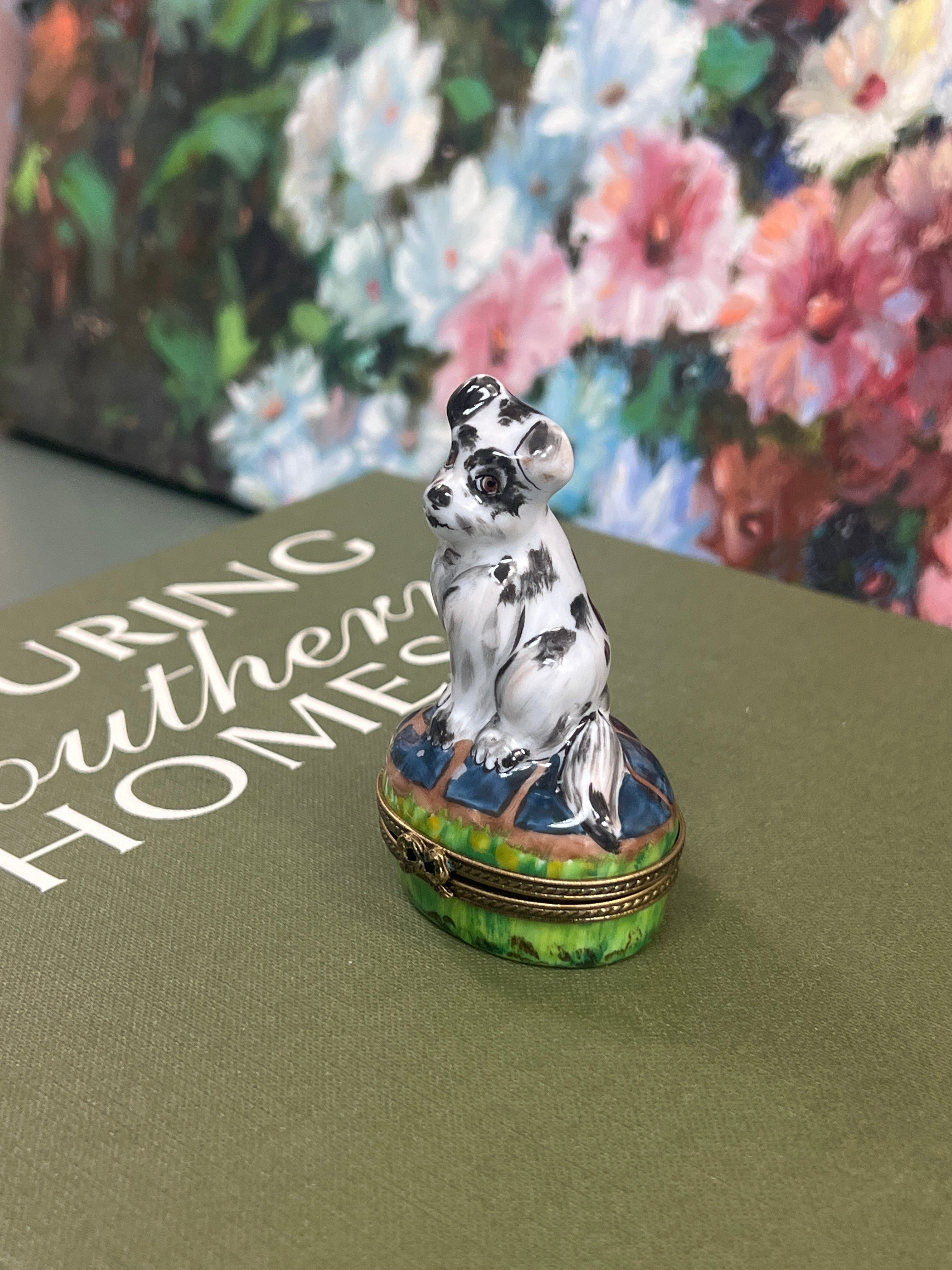 LIMITED EDITION Black and white dog Limoges