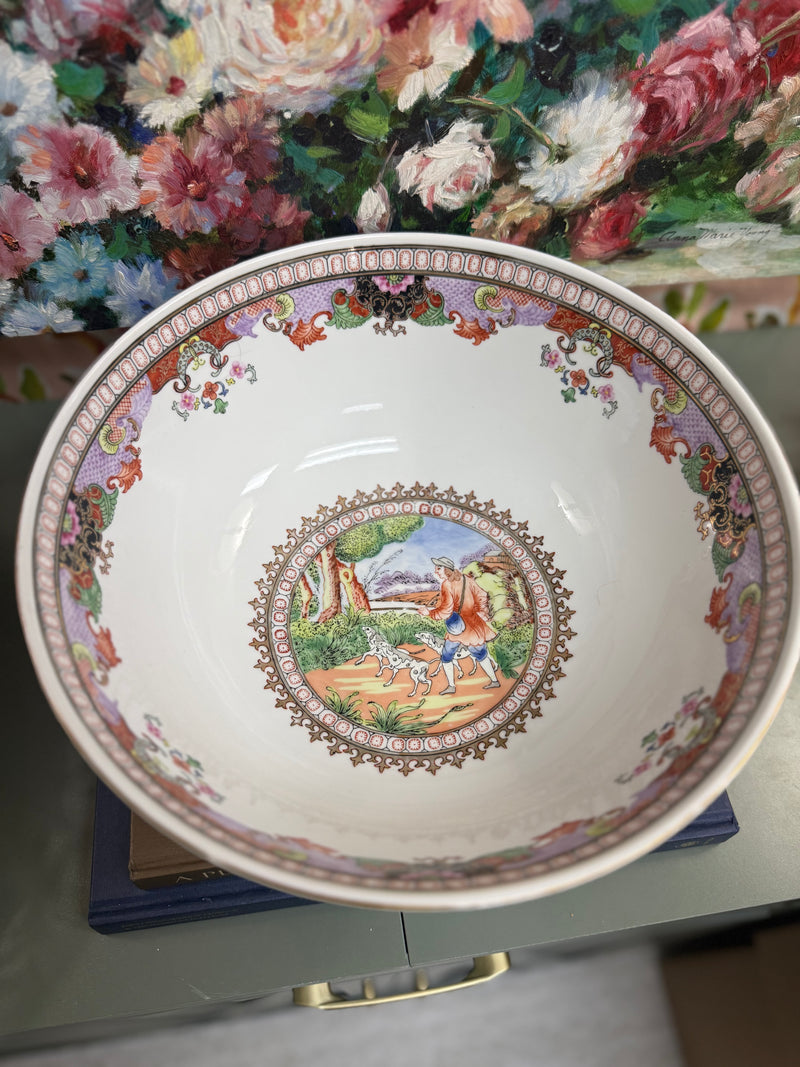 Pink Hunt Scene Bowl