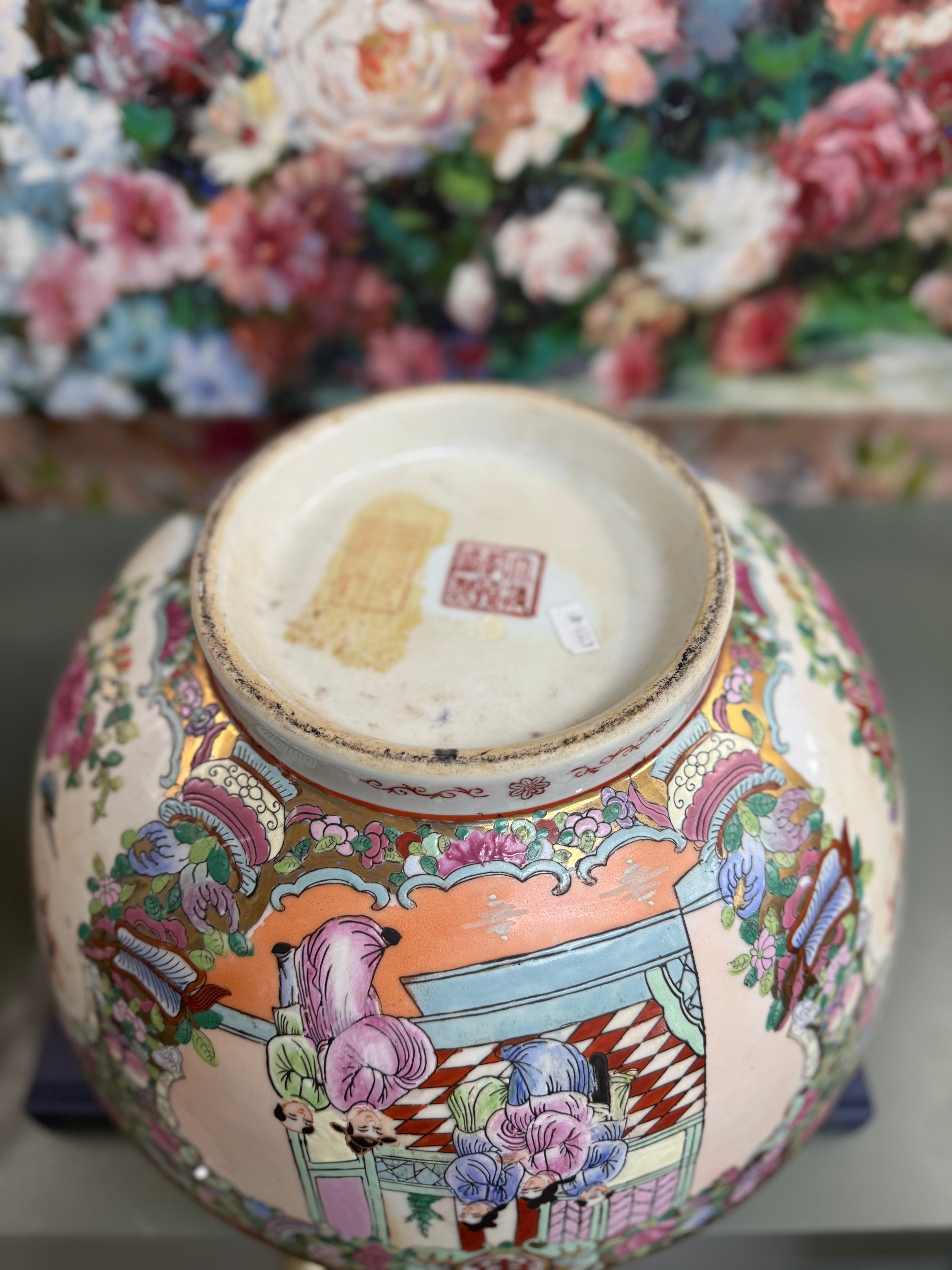 Large Vintage Rose Medallion Bowl
