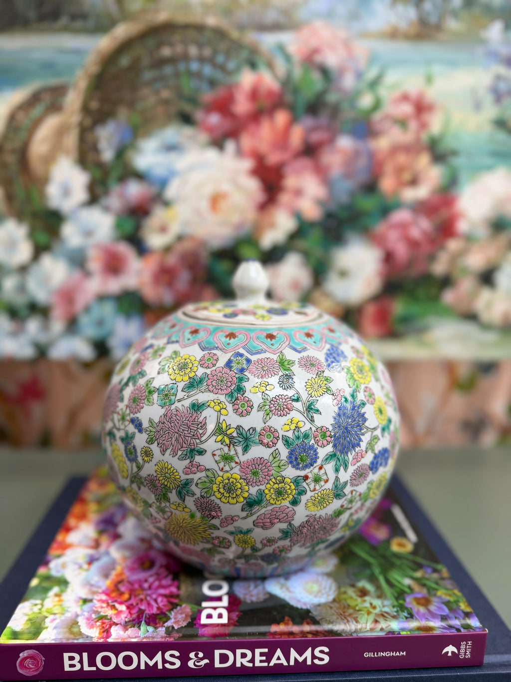 Vintage White Floral Temple Jar