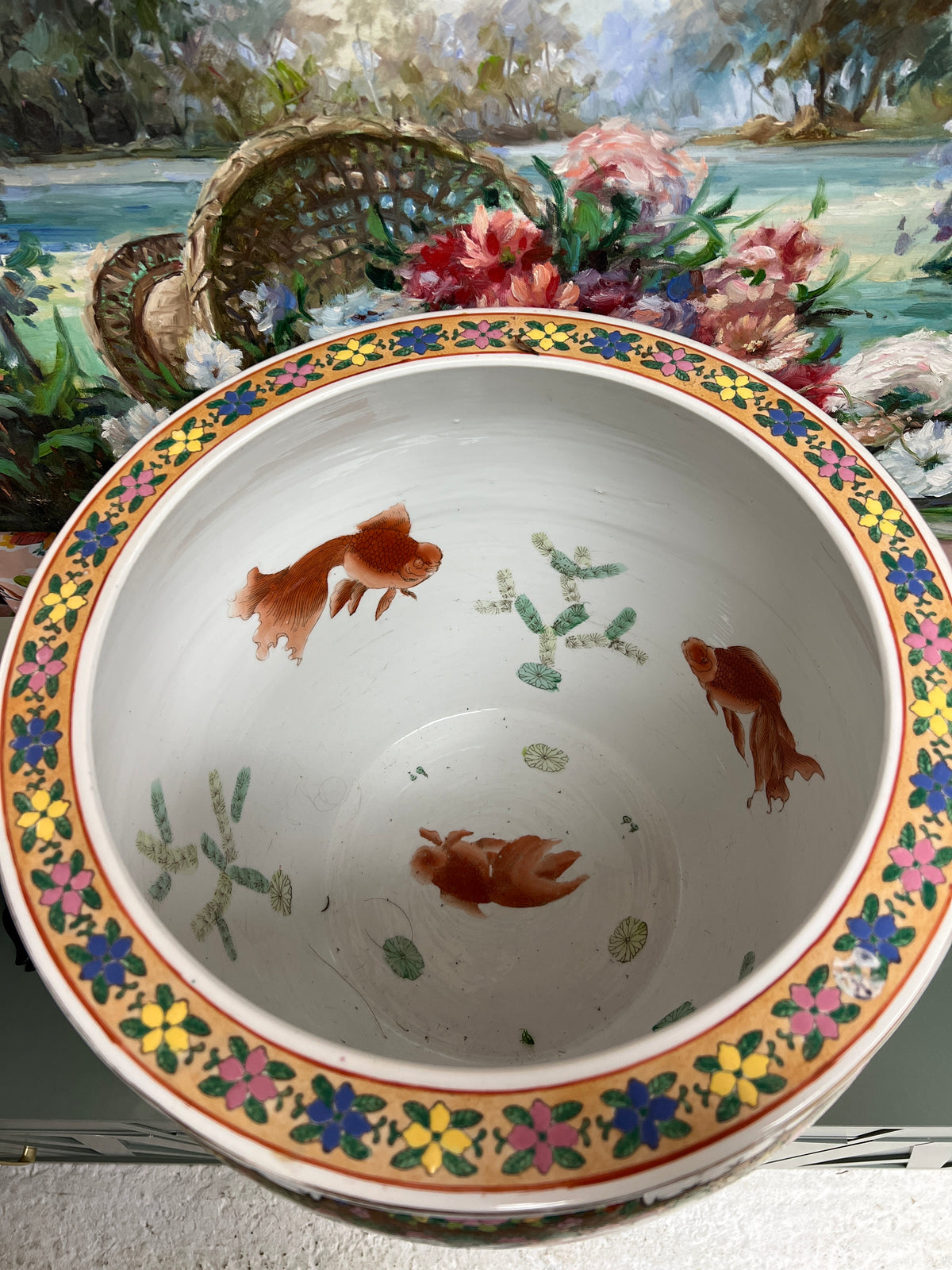 Large Rose Medallion Fishbowl Planter