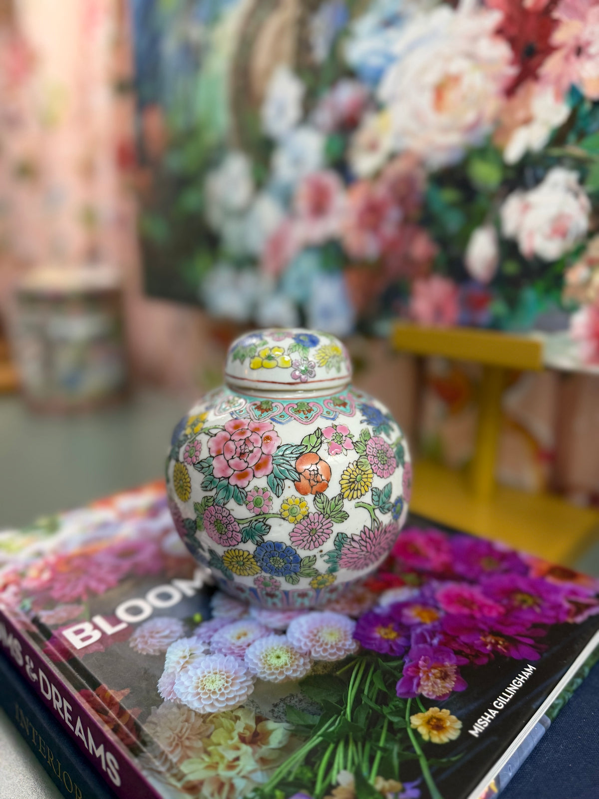 Vintage White Floral Small Ginger Jar