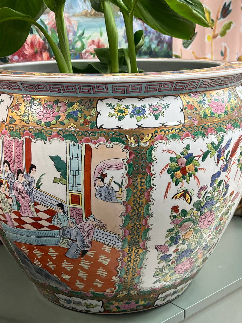 Large Rose Medallion Fishbowl Planter