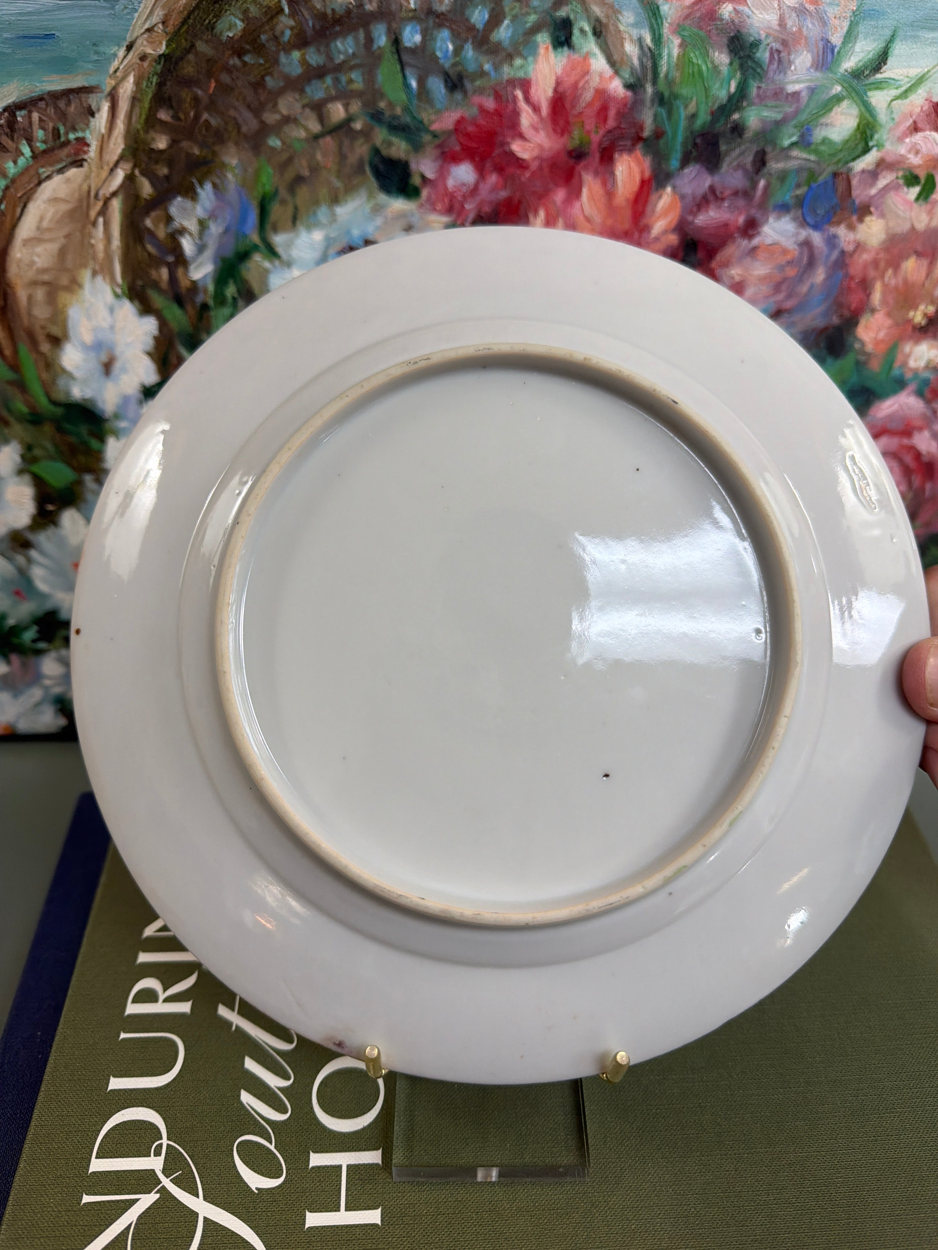 8.5” Bok Choy Dinner Plate w/ Blue Yellow and Black Butterflies *PAINT LOSS*