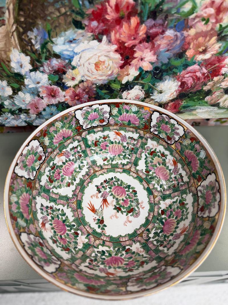 Vintage 14” Rose Canton Bowl