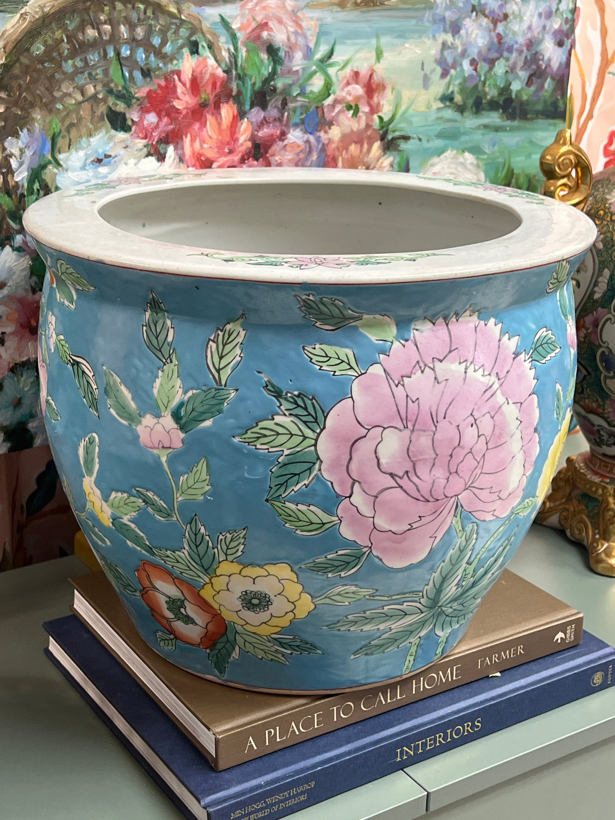 Medium Blue Floral Planter