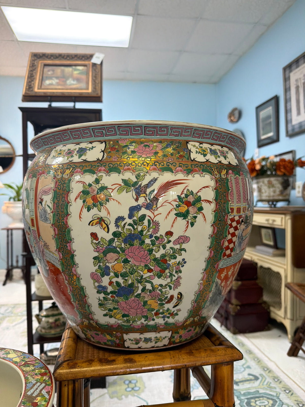 Large Rose Medallion Fishbowl Planter