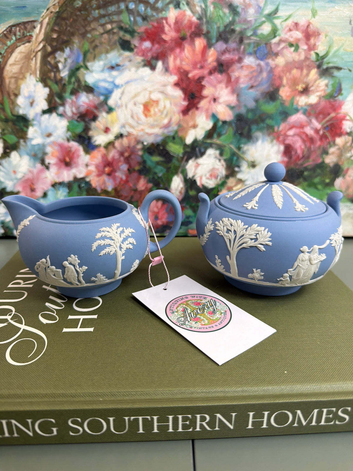 Blue Wedgwood Creamer and Sugar Set